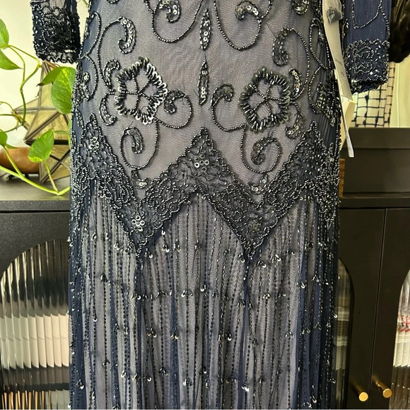 NWT Pissaro Nights Navy Midi Beaded Dress - Picture 8 of 13